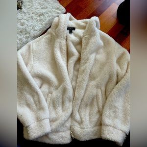 Forever 21 fuzzy white zip up